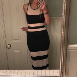 body con striped mesh maxi dress